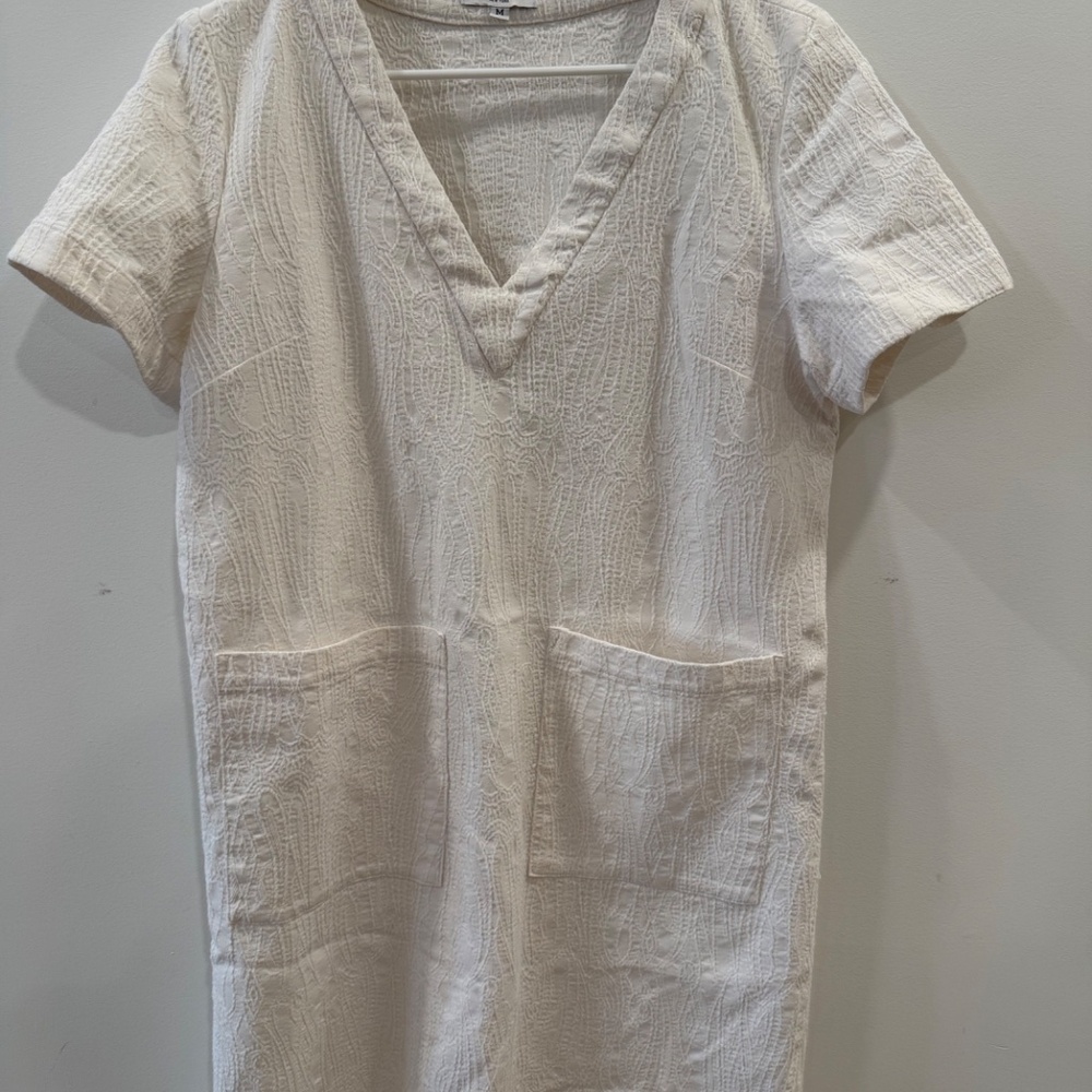 Emerson Fry - White Short Sleeve V-Neck Dress w/Pockets, Size M - Picture 3 of 6